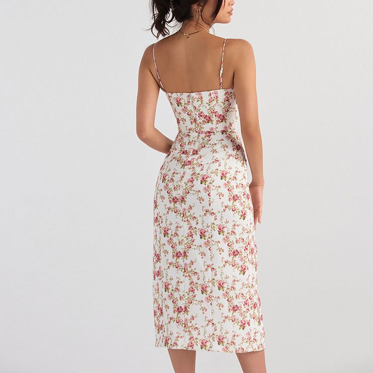 2023 Women Clothing Y2K Floral Print Chiffon Viscose Midi Body con Dresses Women Tight Casual Summer Ladies Sexy Dress