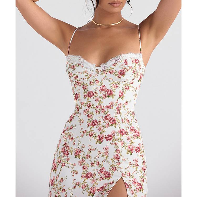 2023 Women Clothing Y2K Floral Print Chiffon Viscose Midi Body con Dresses Women Tight Casual Summer Ladies Sexy Dress