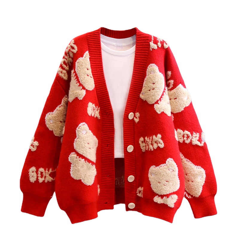   &  Women sweater Jacquard knitwear Girls knit winter long Sleeve ladies clothes Knitted Cardigan sweater w