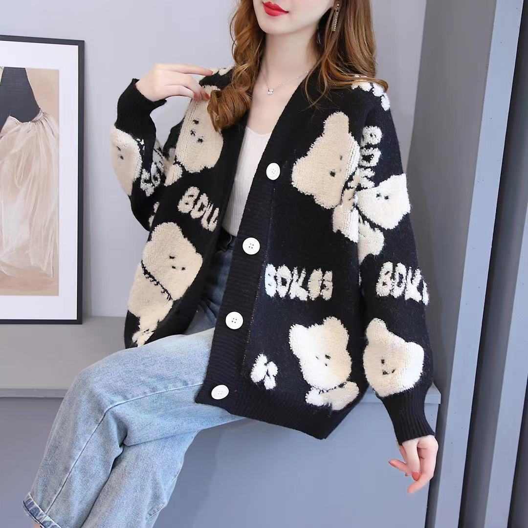   &  Women sweater Jacquard knitwear Girls knit winter long Sleeve ladies clothes Knitted Cardigan sweater w