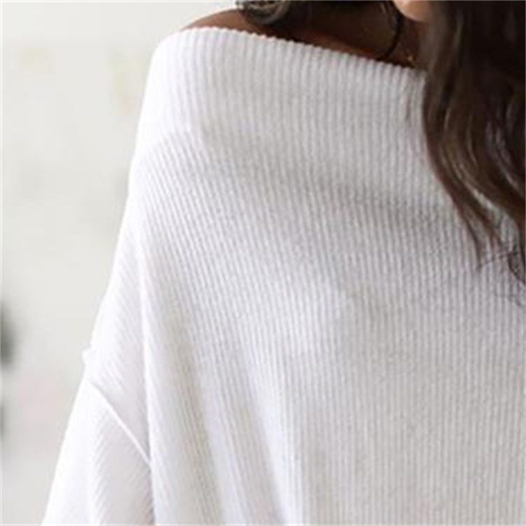 Sexy Batwing Sleeve Simple Design Ribbed Knit Crop Tops knitwear pullover Plus Size long sleeves Women Off Shoulder Swea