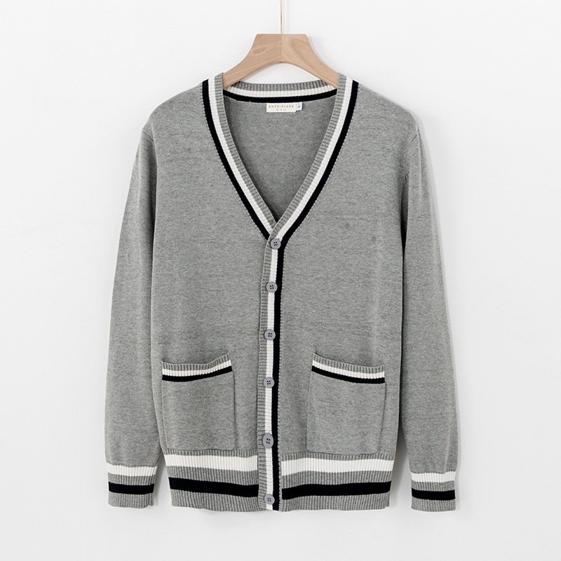 Spring and autumn sweaters men's and women's knitted cardigan thick V-neck single breasted top coat work clothes