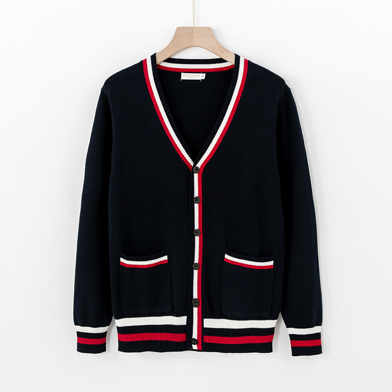 Spring and autumn sweaters men's and women's knitted cardigan thick V-neck single breasted top coat work clothes