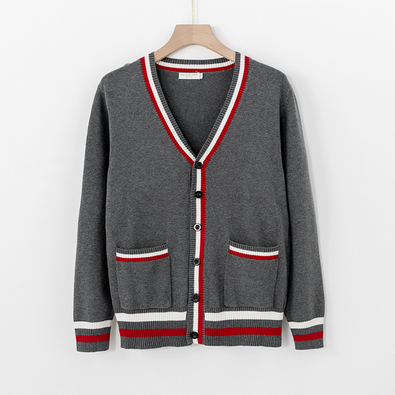 Spring and autumn sweaters men's and women's knitted cardigan thick V-neck single breasted top coat work clothes