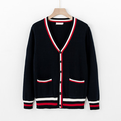 Spring and autumn sweaters men's and women's knitted cardigan thick V-neck single breasted top coat work clothes