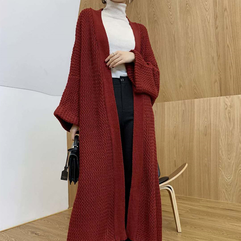 Autumn Winter Loose Knit Over Knee X-Long Lazy Cardigan Sweater for  Women ladies