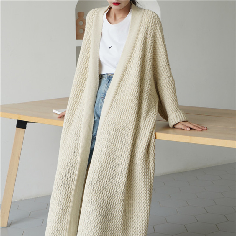 Autumn Winter Loose Knit Over Knee X-Long Lazy Cardigan Sweater for  Women ladies