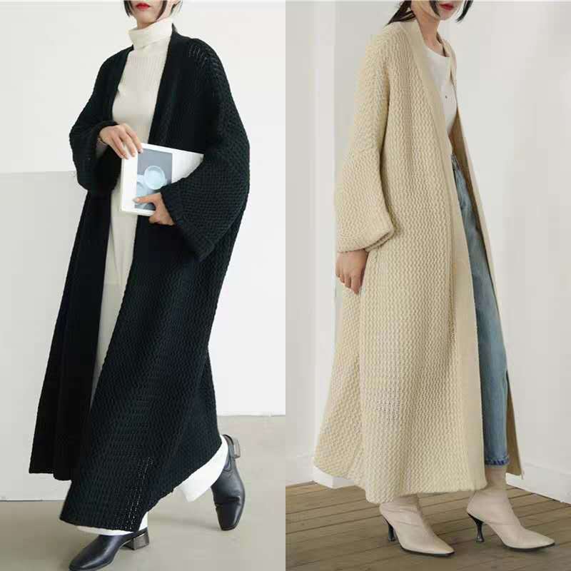 Autumn Winter Loose Knit Over Knee X-Long Lazy Cardigan Sweater for  Women ladies
