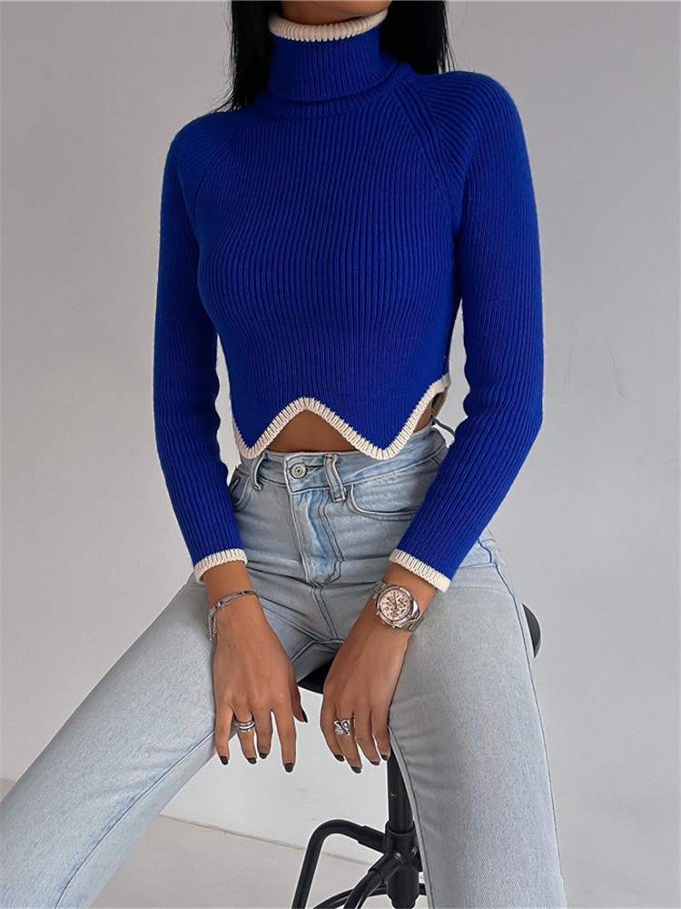 New Arrival High Collar Knit Long Sleeve Crop Top Women Fashionable Oversize Pullover Sweater