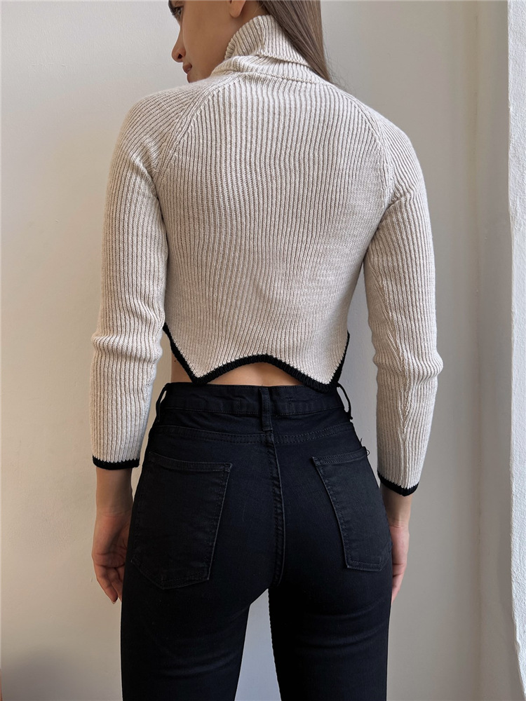 New Arrival High Collar Knit Long Sleeve Crop Top Women Fashionable Oversize Pullover Sweater