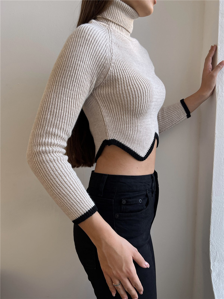 New Arrival High Collar Knit Long Sleeve Crop Top Women Fashionable Oversize Pullover Sweater
