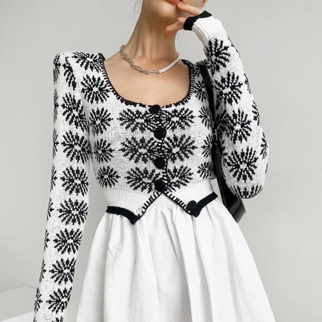 Crew Neck Knitwear Cotton  Knit Sweater Women's Clothing Sweater Cardigan Ladies Pull Woman Sweater Fancy