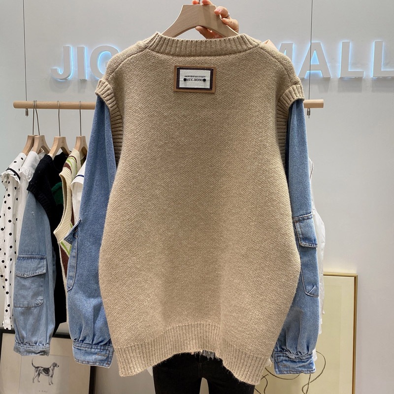 Ready to ship autumn winter smile knitted casual patchwork cute free size women sweater
