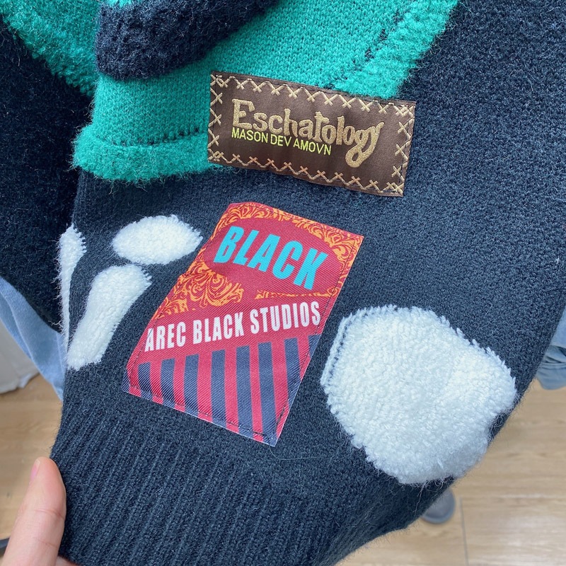 Ready to ship autumn winter smile knitted casual patchwork cute free size women sweater