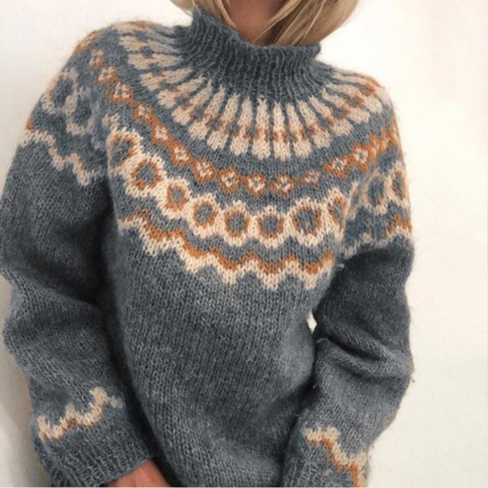 Autumn and winter new European and American women's high collar Pullover thick needle jacquard sweater women's knitting 