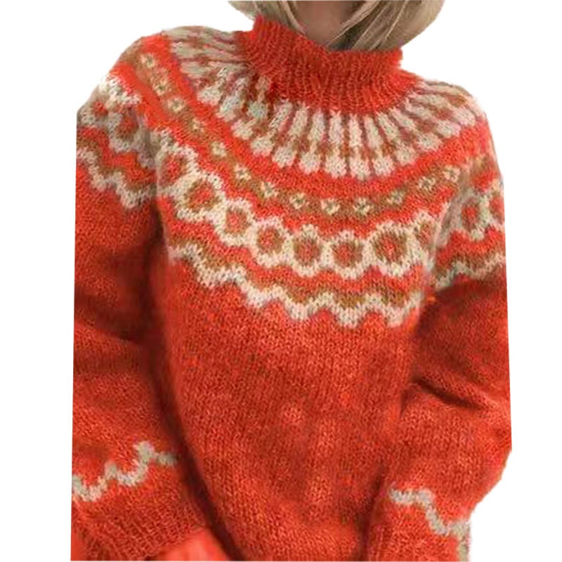 Autumn and winter new European and American women's high collar Pullover thick needle jacquard sweater women's knitting 