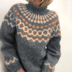 Autumn and winter new European and American women's high collar Pullover thick needle jacquard sweater women's knitting 