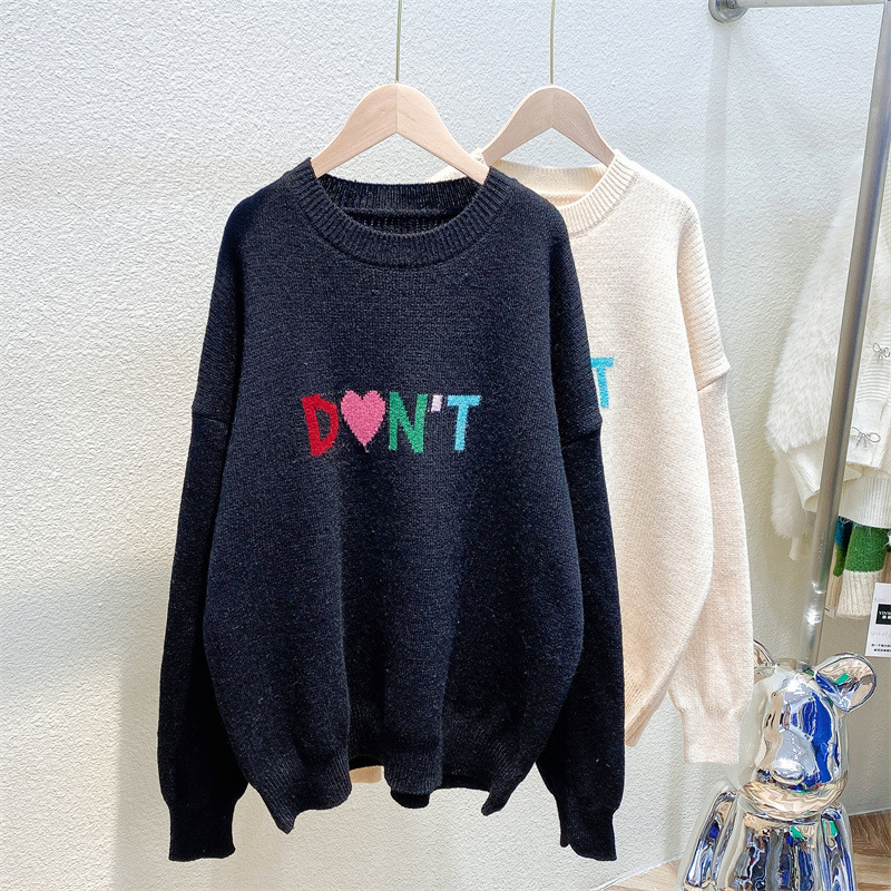 2023  New Arrivals Letters Casual Long Sleeve Tops Women Knitted Sweater