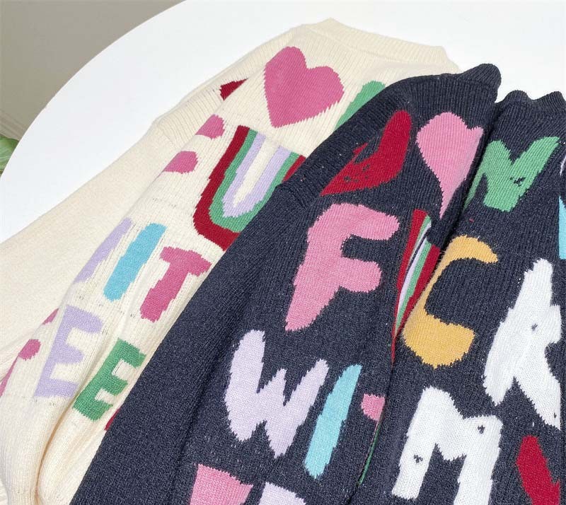 2023  New Arrivals Letters Casual Long Sleeve Tops Women Knitted Sweater