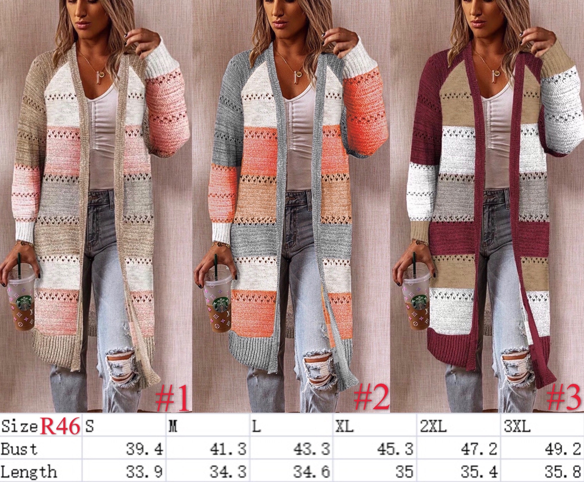 R46 cardigan Women Cardigan Comfy Stylish Stitching Long Sleeve Striped Patchwork Sweater Female Casual Long Tops