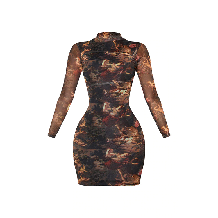 women dress 2023  Digital Print Summer Bodycon Dress Mesh casual dresses sexy