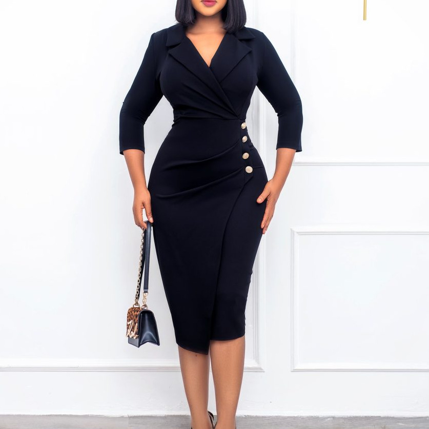Wrap Midi Professional Plus Size Career official dresses for ladies Women  Office Wear Business Dress Women Formal Work 
