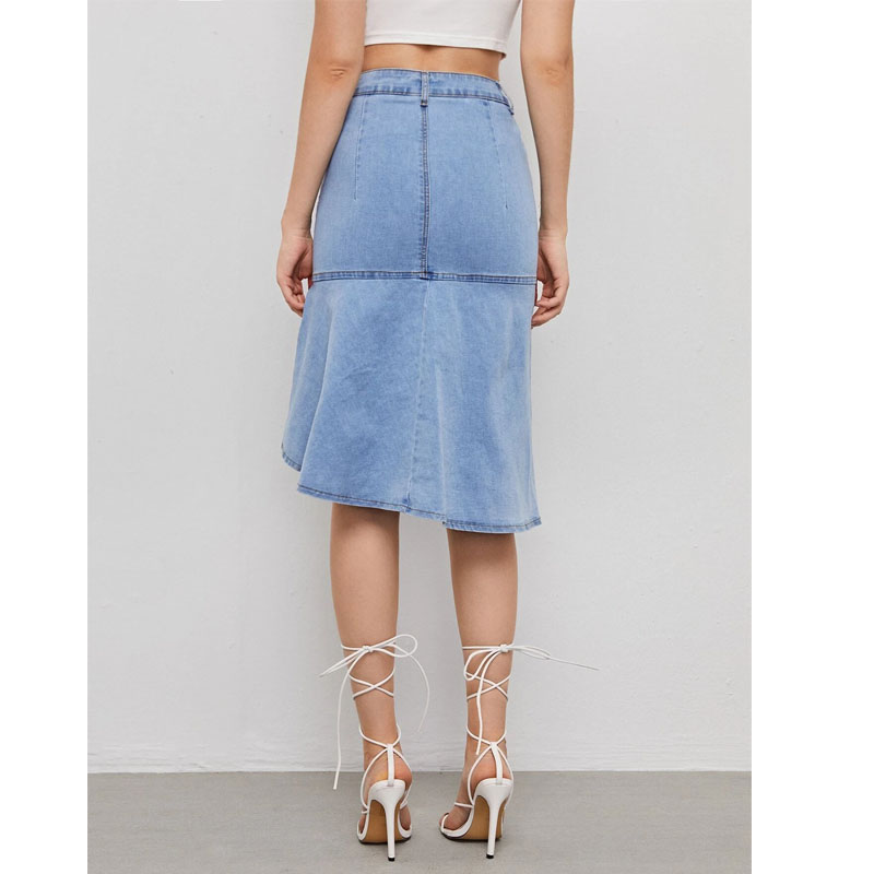  light blue women denim pleated skirt high waist jeans woman skirts fashionable for ladies