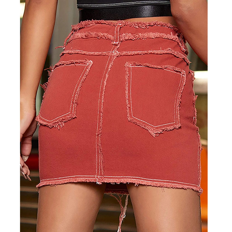 Womens 2022 knee length denim skirt burgundy school girl short jean office skirts for woman ladies