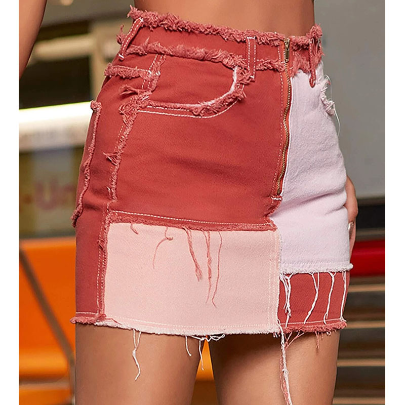 Womens 2022 knee length denim skirt burgundy school girl short jean office skirts for woman ladies