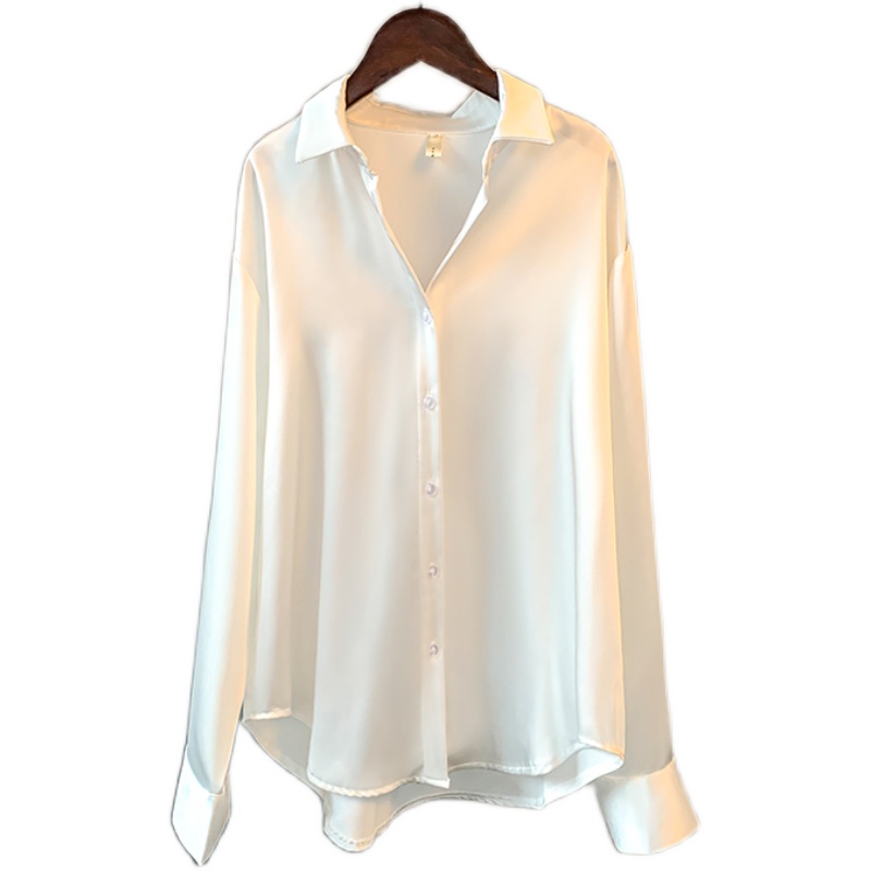 Women White Shirt Tops Lady Long Sleeve Office Silk Ladies satin blouse blusas mujer 2022 women's blouses & shirts chemi