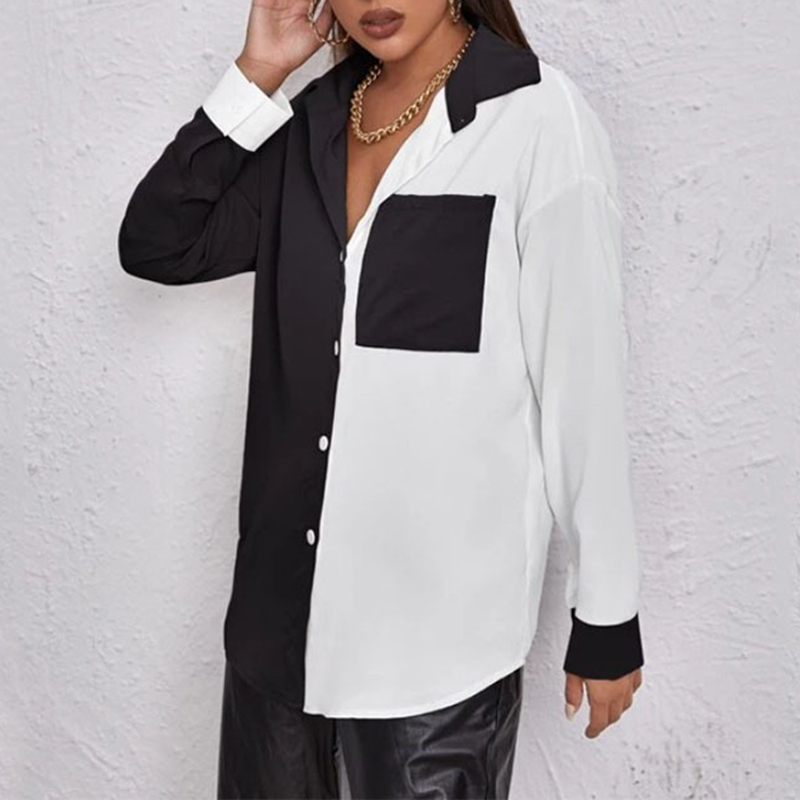 TWOTWINSTYLE Women's Blouses & Shirts Patchwork Colorblock Loose Casual Women's Blouses
