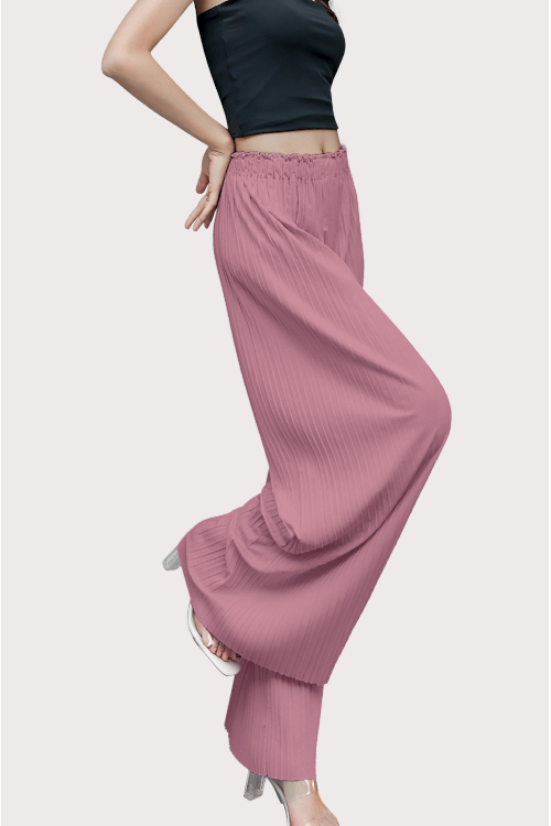 Flowy Pleated Pants with Elastic Waistband Windproof Pleated Straight Full Length Woven Sweet Women's Pants & Trousers