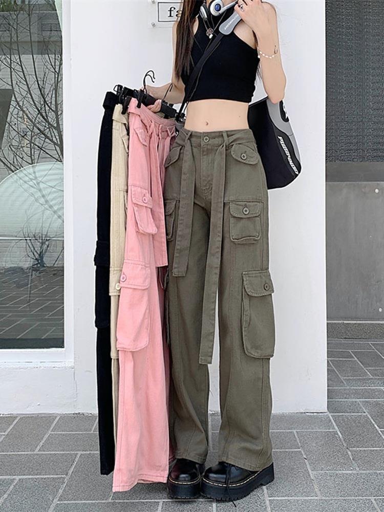 women cargo pants women's trousers High waist loose casual trousers vintage lady multi pocket streetwear straight Wide l