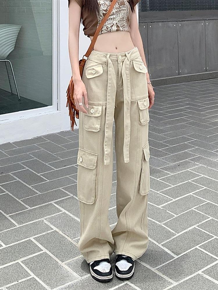 women cargo pants women's trousers High waist loose casual trousers vintage lady multi pocket streetwear straight Wide l