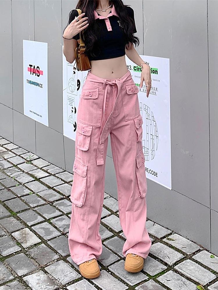 women cargo pants women's trousers High waist loose casual trousers vintage lady multi pocket streetwear straight Wide l