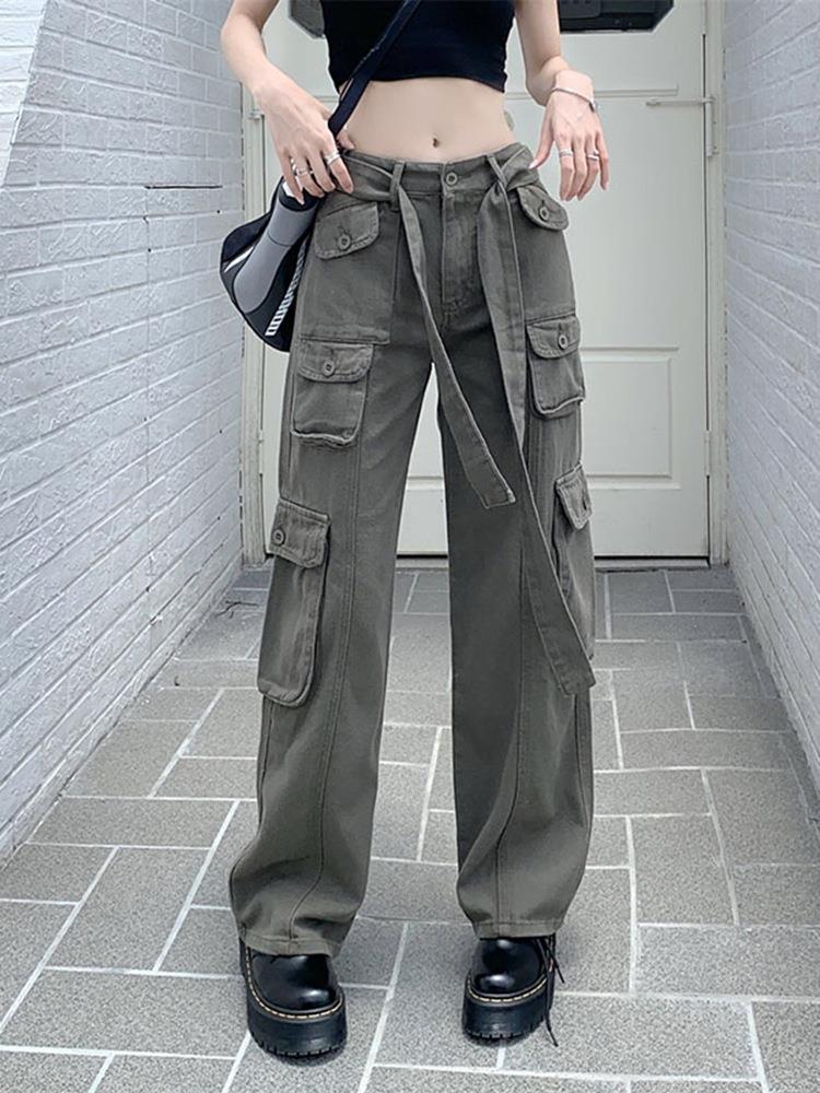 women cargo pants women's trousers High waist loose casual trousers vintage lady multi pocket streetwear straight Wide l
