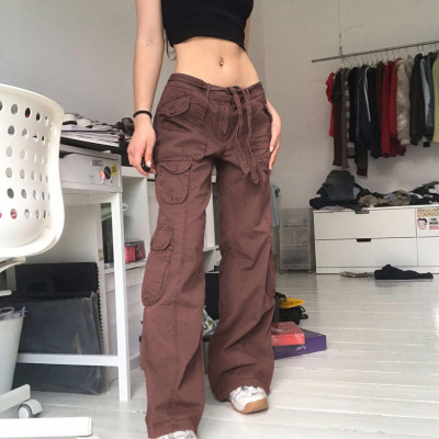 women cargo pants women's trousers High waist loose casual trousers vintage lady multi pocket streetwear straight Wide l
