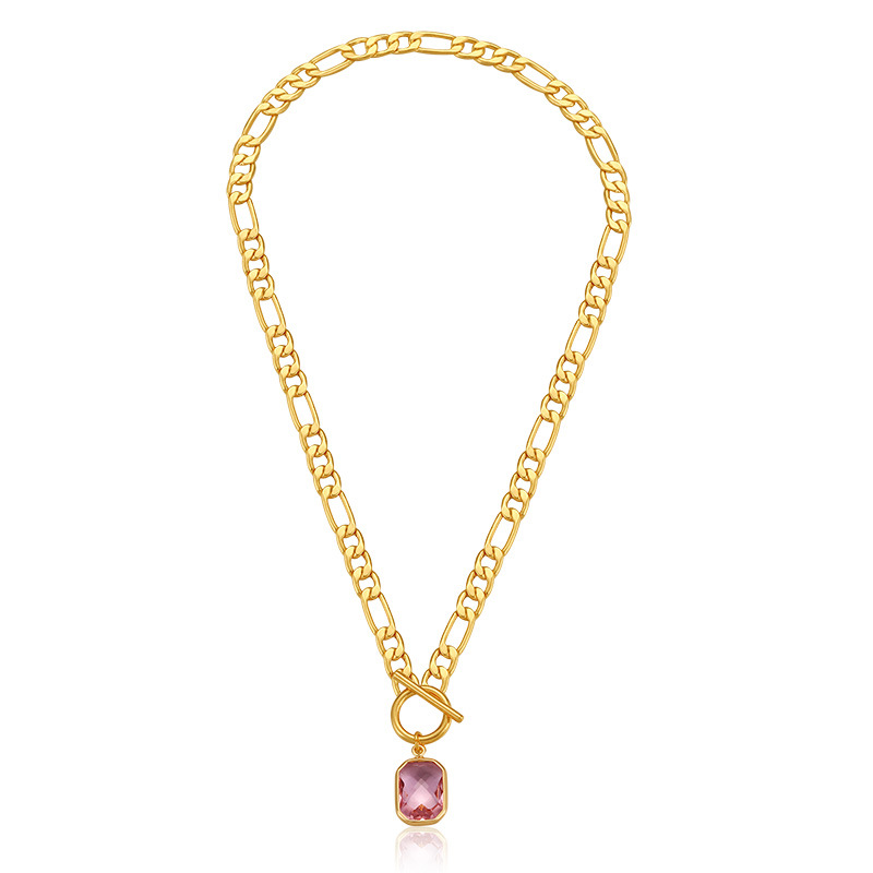 New Fashion Minimalist Clavicle Chain Raspberry Powder Glass Drill Square Pendant OT Buckle Sweet Necklace Jewelry For W
