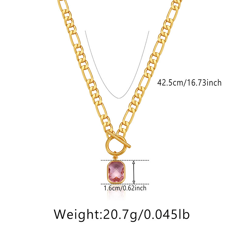 New Fashion Minimalist Clavicle Chain Raspberry Powder Glass Drill Square Pendant OT Buckle Sweet Necklace Jewelry For W