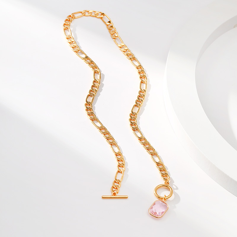 New Fashion Minimalist Clavicle Chain Raspberry Powder Glass Drill Square Pendant OT Buckle Sweet Necklace Jewelry For W