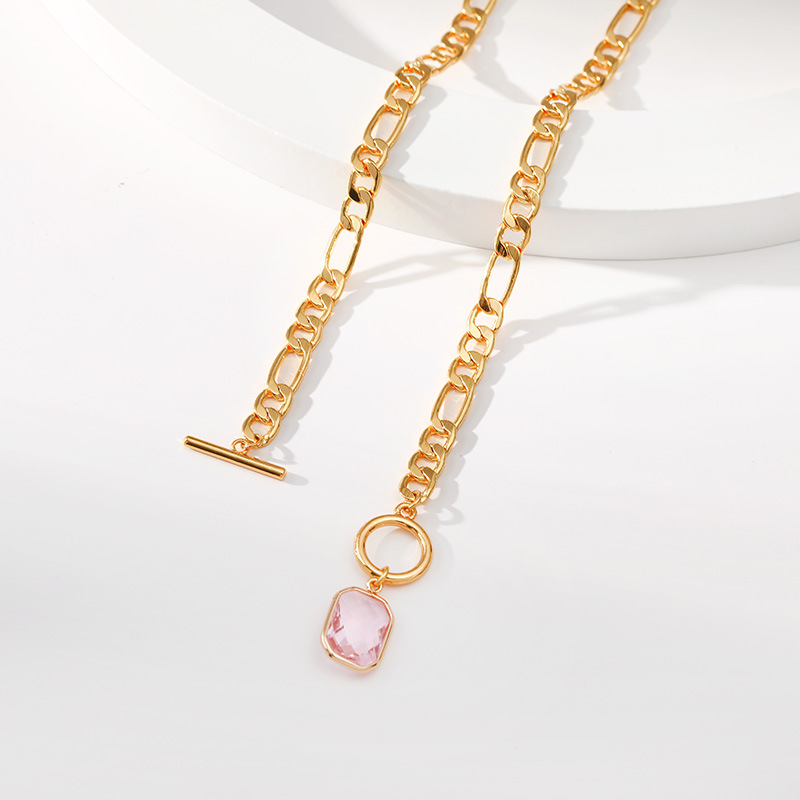 New Fashion Minimalist Clavicle Chain Raspberry Powder Glass Drill Square Pendant OT Buckle Sweet Necklace Jewelry For W