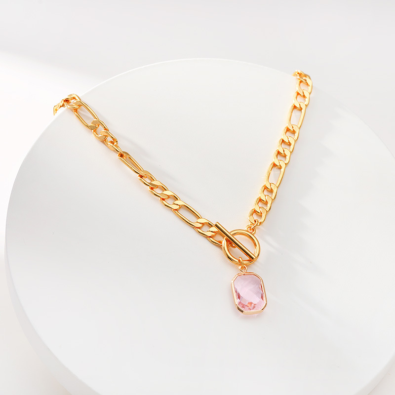New Fashion Minimalist Clavicle Chain Raspberry Powder Glass Drill Square Pendant OT Buckle Sweet Necklace Jewelry For W