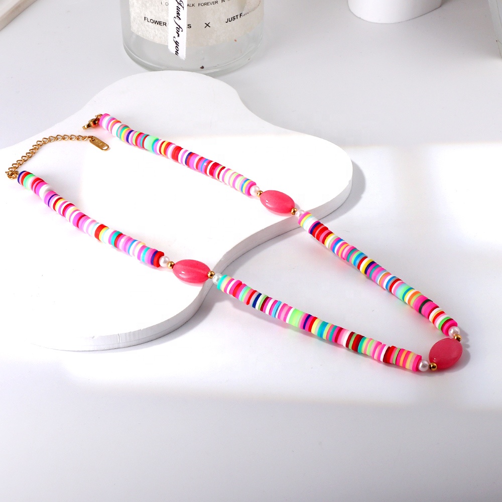 2023 Summer Boho Fashion Choker Necklace Jewelry DIY Colorful Polymer Clay Beaded Natural Stone Charm Necklace For Women