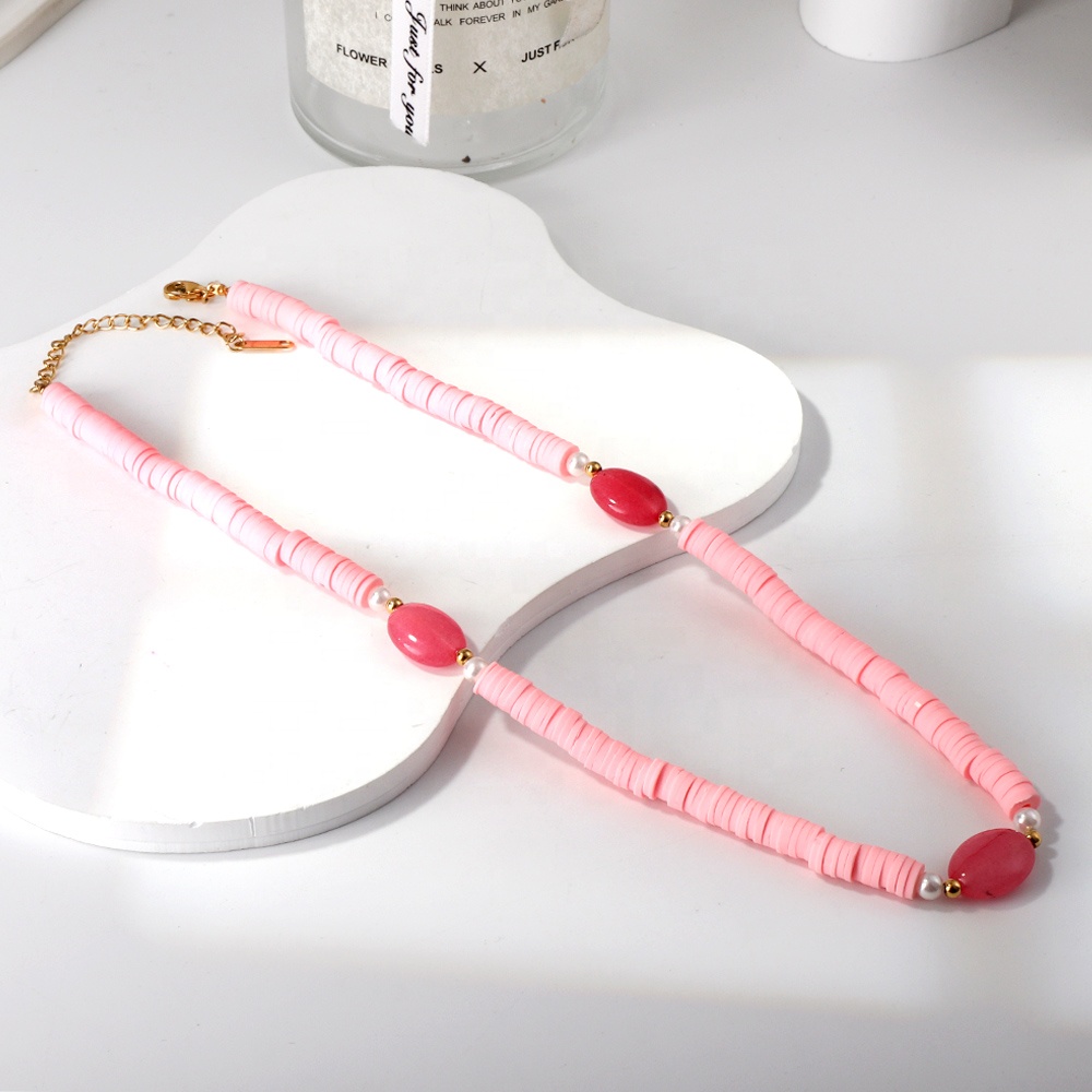 2023 Summer Boho Fashion Choker Necklace Jewelry DIY Colorful Polymer Clay Beaded Natural Stone Charm Necklace For Women