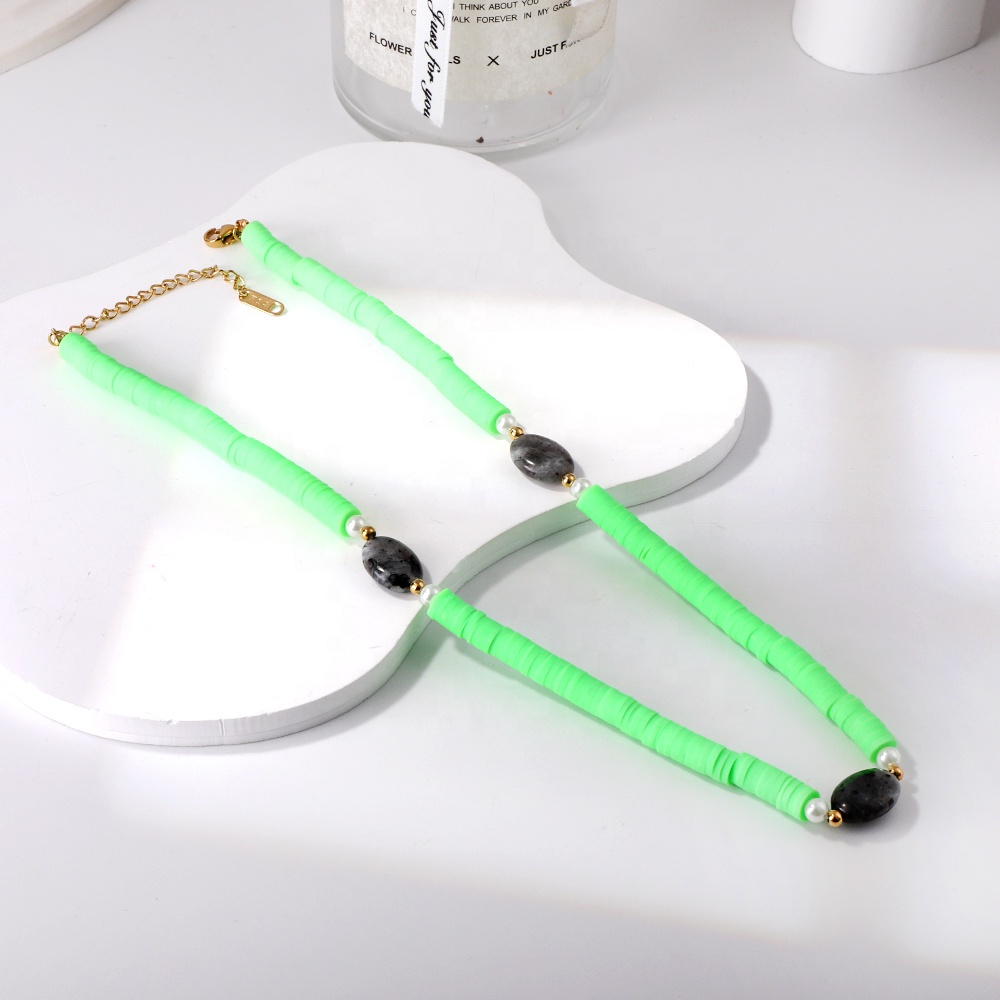 2023 Summer Boho Fashion Choker Necklace Jewelry DIY Colorful Polymer Clay Beaded Natural Stone Charm Necklace For Women
