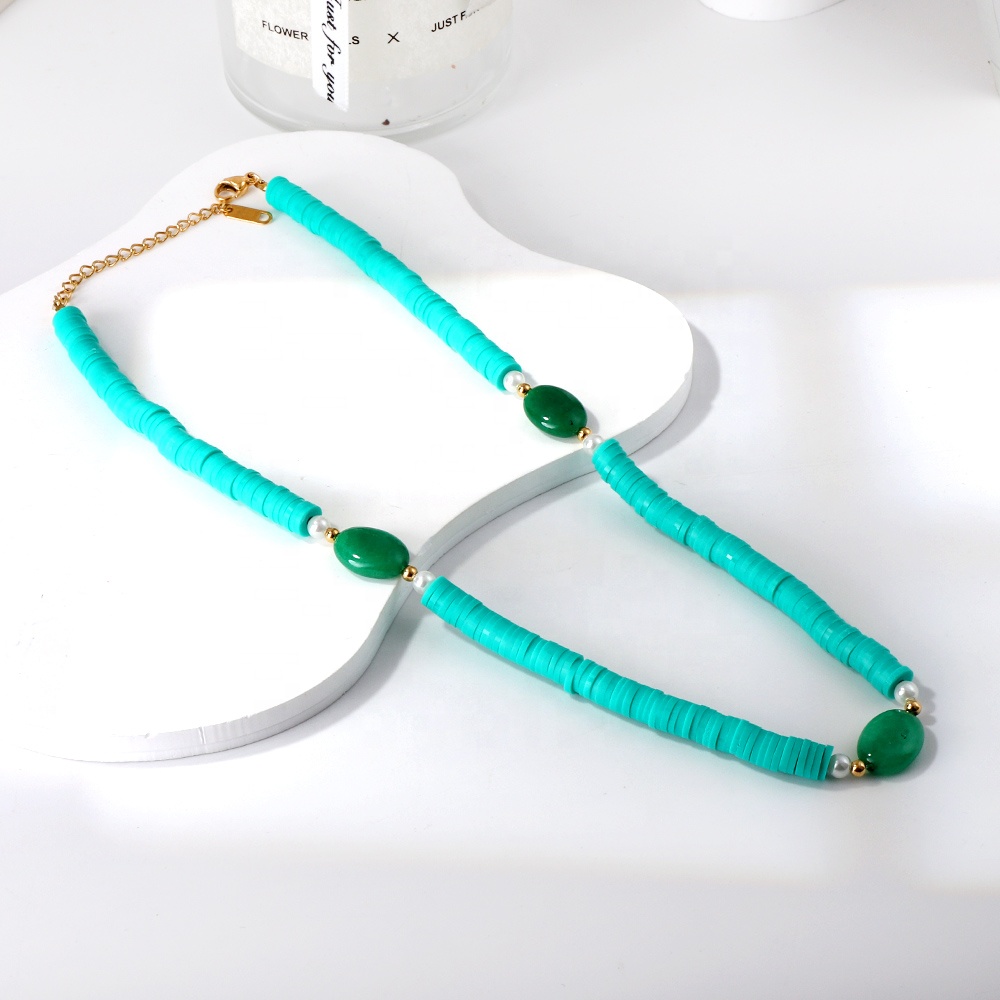 2023 Summer Boho Fashion Choker Necklace Jewelry DIY Colorful Polymer Clay Beaded Natural Stone Charm Necklace For Women