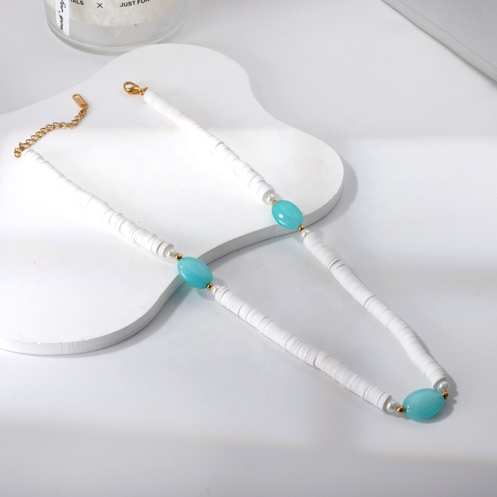 2023 Summer Boho Fashion Choker Necklace Jewelry DIY Colorful Polymer Clay Beaded Natural Stone Charm Necklace For Women