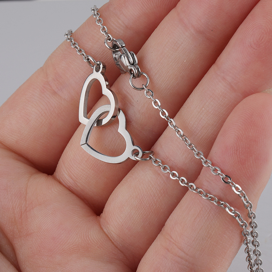 Lateefah  Hollow Heart Necklace Stainless Steel Love Double Heart Pendant Necklace Women's Jewelry