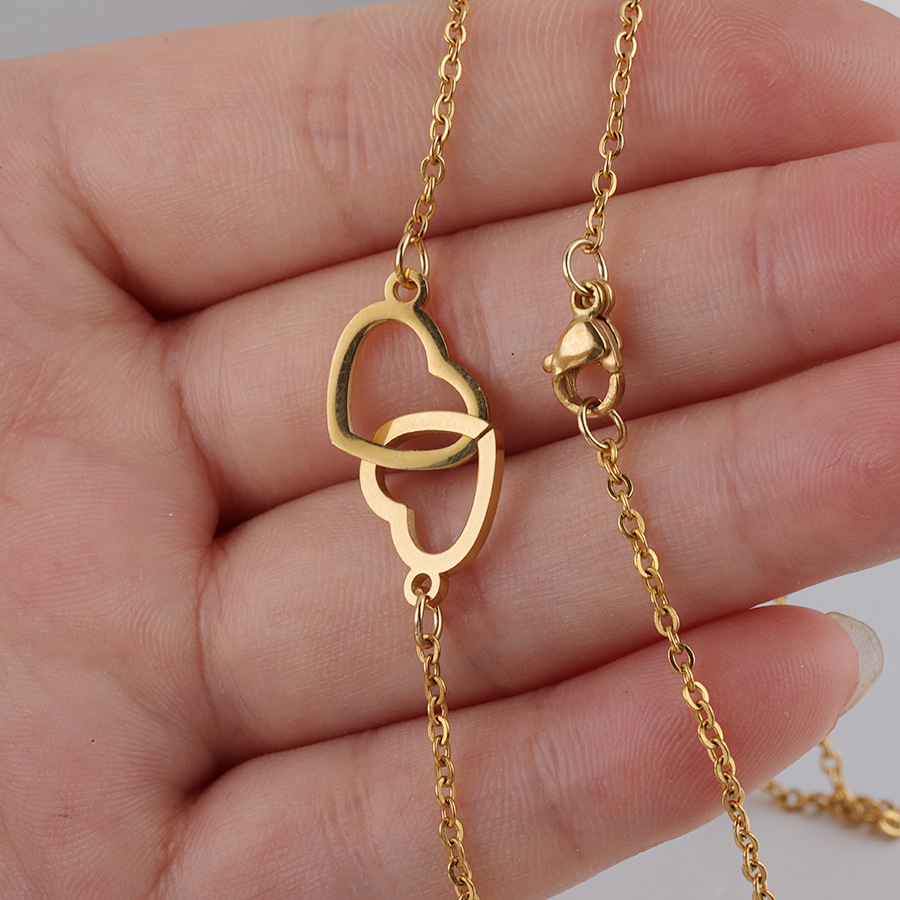 Lateefah  Hollow Heart Necklace Stainless Steel Love Double Heart Pendant Necklace Women's Jewelry