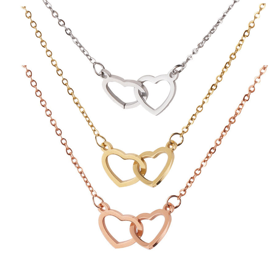 Lateefah  Hollow Heart Necklace Stainless Steel Love Double Heart Pendant Necklace Women's Jewelry